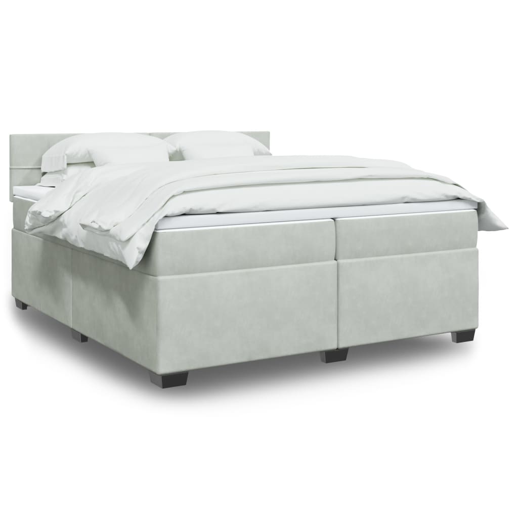 Boxspring met matras fluweel lichtgrijs 200x200 cm – afbeelding 1