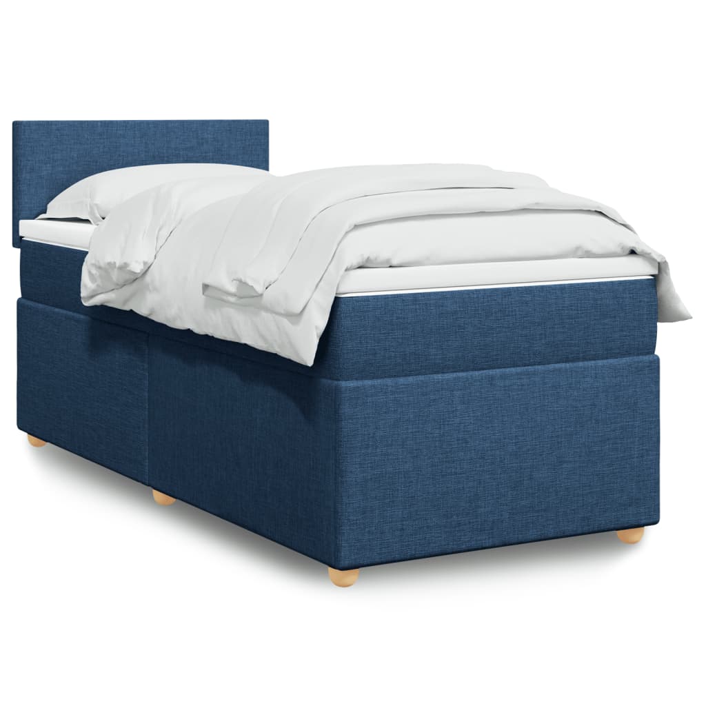 Boxspring met matras stof blauw 90x190 cm – afbeelding 1