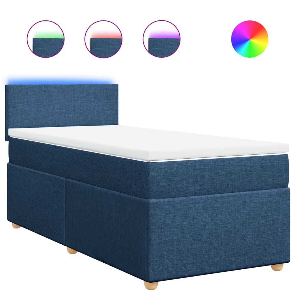 Boxspring met matras stof blauw 90x190 cm – afbeelding 2