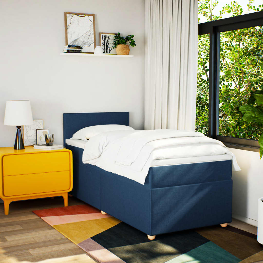 Boxspring met matras stof blauw 90x190 cm – afbeelding 4
