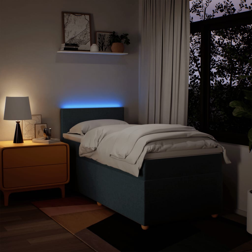 Boxspring met matras stof blauw 90x190 cm – afbeelding 5