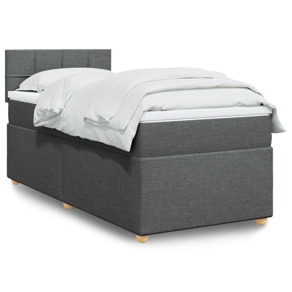 Boxspring met matras stof donkergrijs 90x190 cm – afbeelding 1