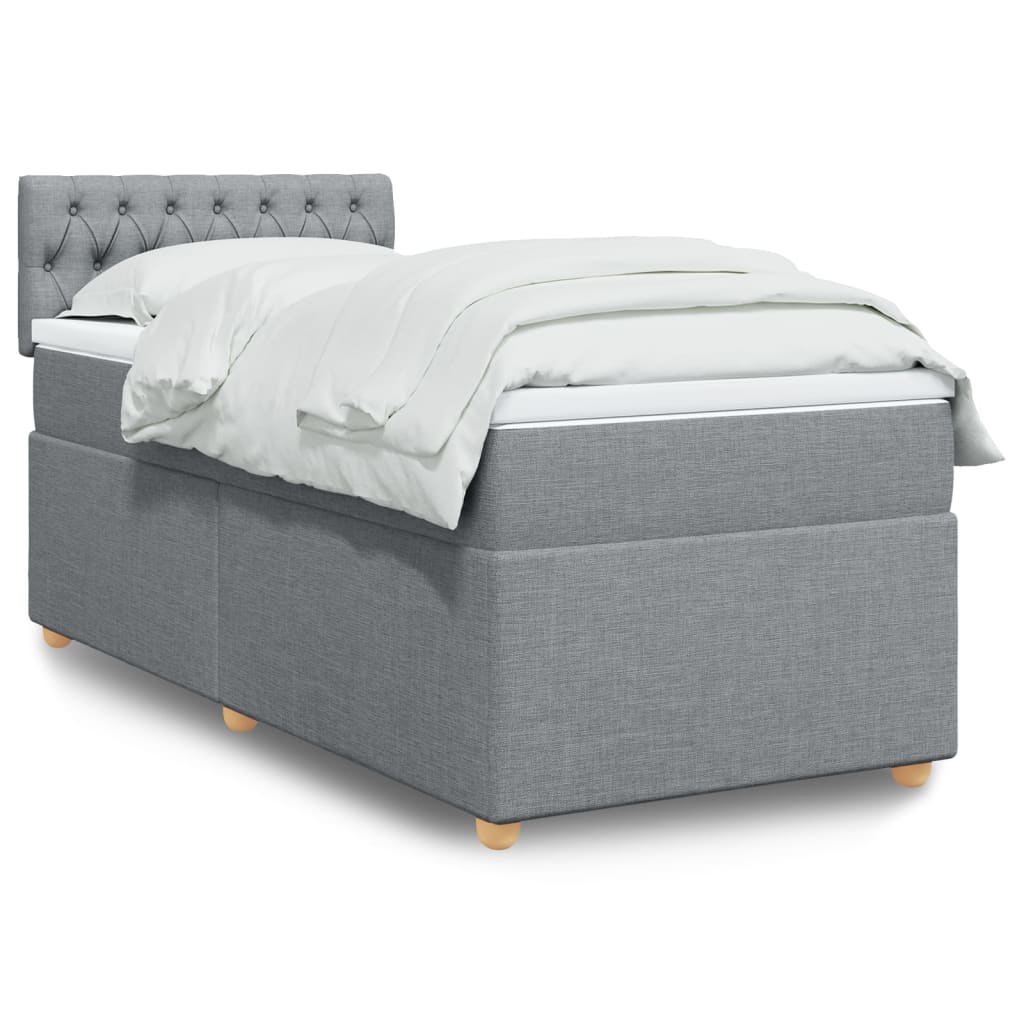 Boxspring met matras stof lichtgrijs 90x190 cm – afbeelding 1