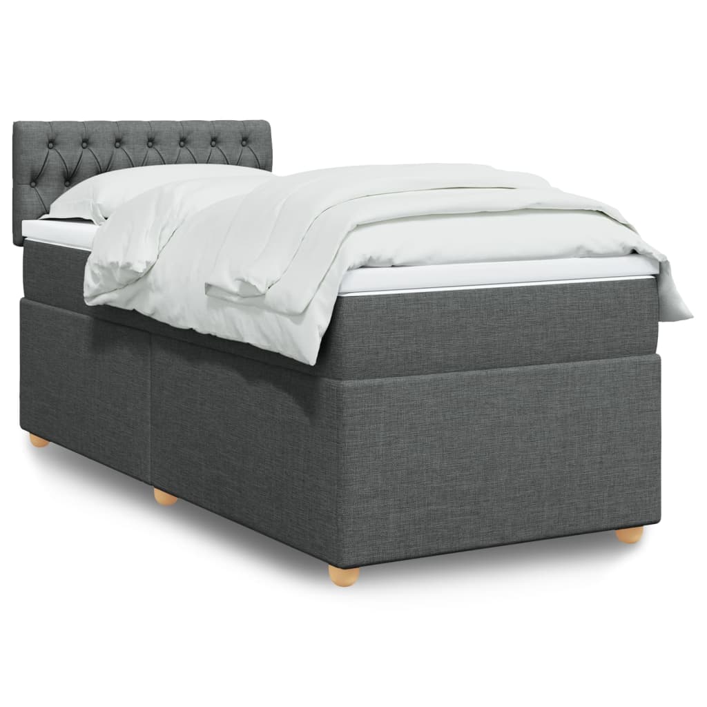 Boxspring met matras stof donkergrijs 90x190 cm – afbeelding 1