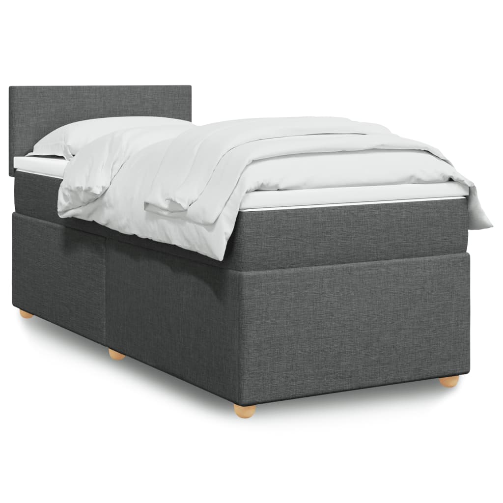 Boxspring met matras stof donkergrijs 90x200 cm – afbeelding 1