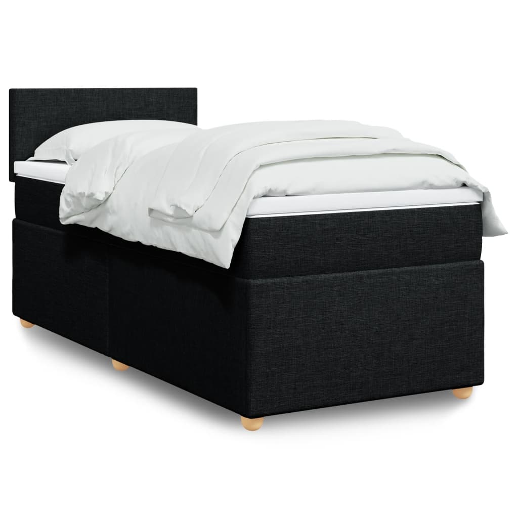 Boxspring met matras stof zwart 90x200 cm – afbeelding 1