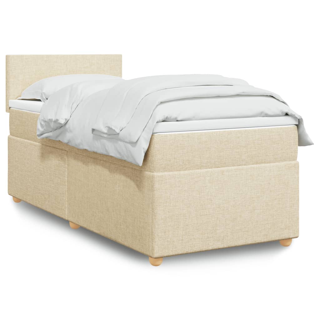 Boxspring met matras stof crèmekleurig 90x200 cm – afbeelding 1