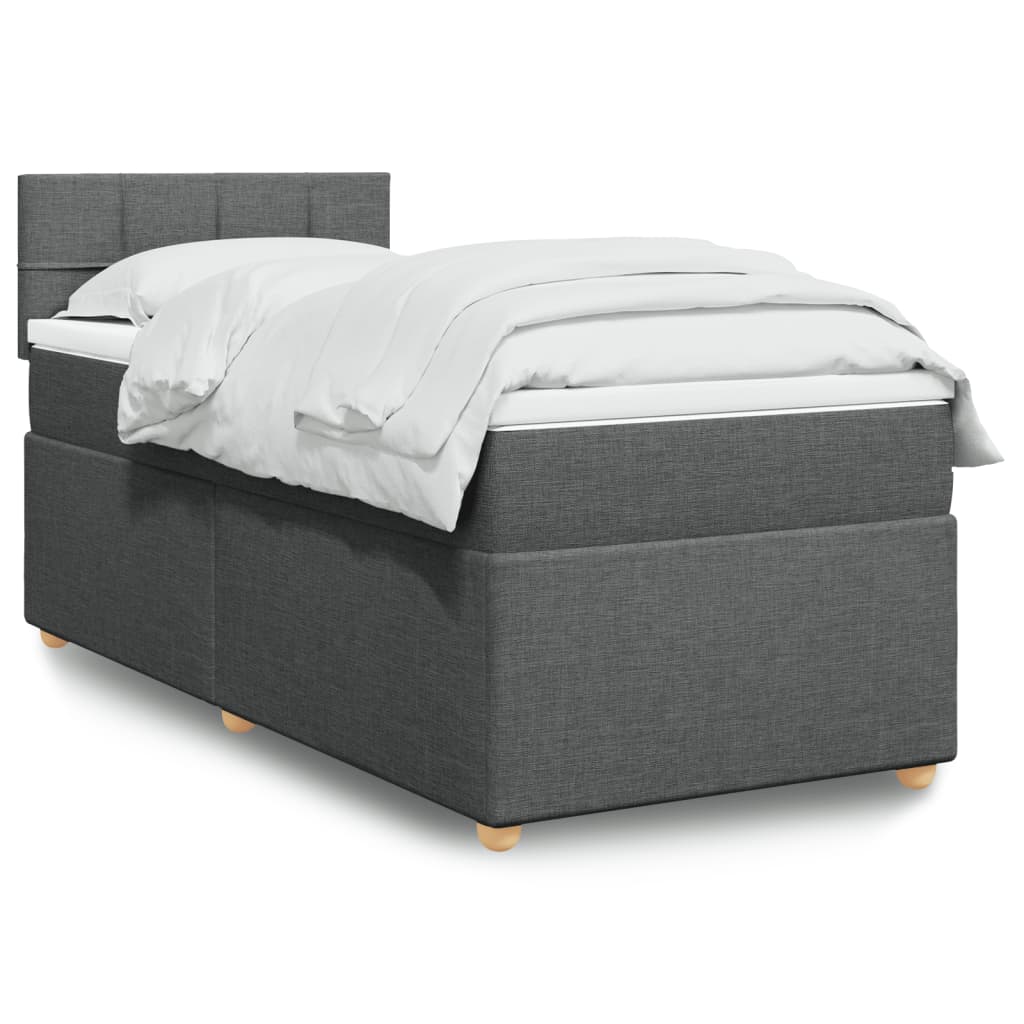Boxspring met matras stof donkergrijs 90x200 cm – afbeelding 1