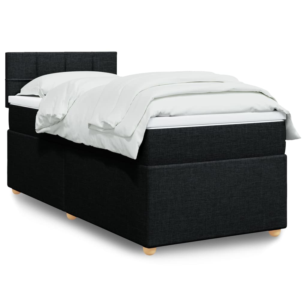 Boxspring met matras stof zwart 90x200 cm – afbeelding 1