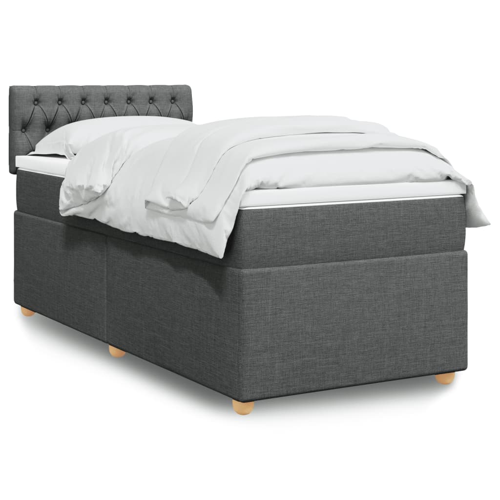 Boxspring met matras stof donkergrijs 90x200 cm – afbeelding 1