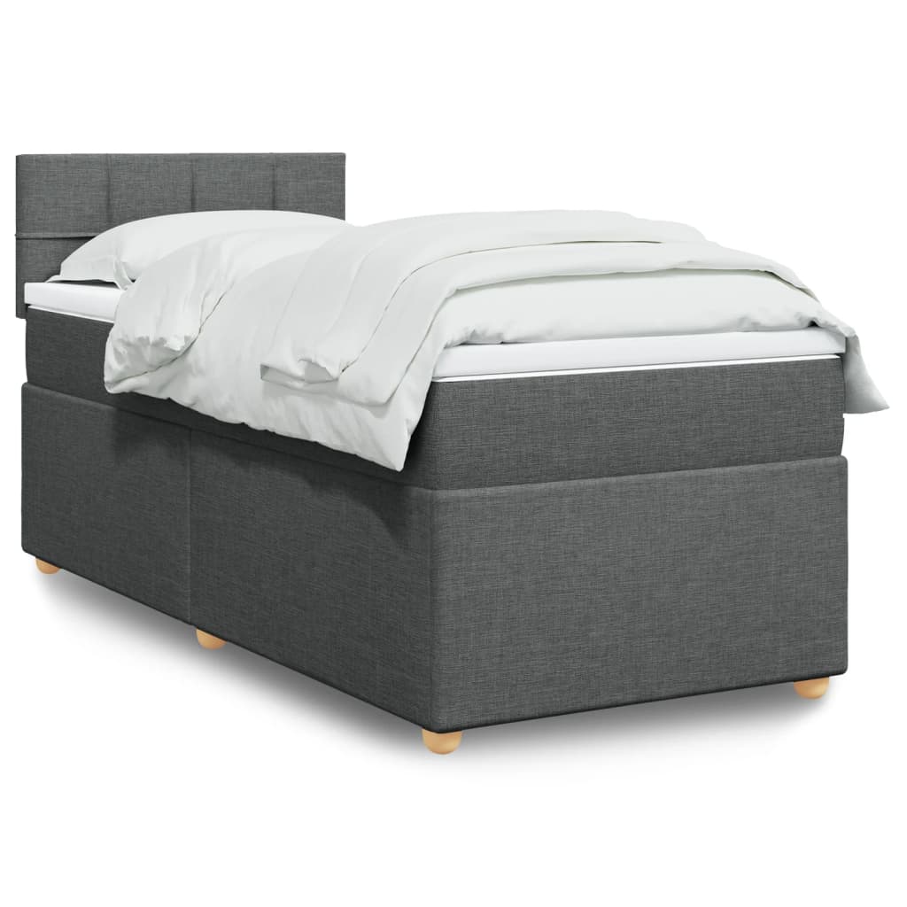 Boxspring met matras stof donkergrijs 100x200 cm – afbeelding 1