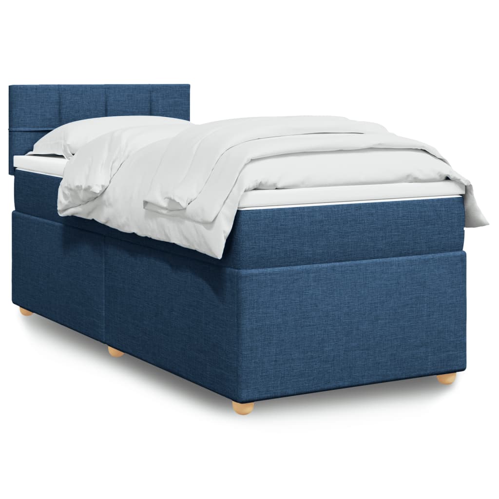 Boxspring met matras stof blauw 100x200 cm – afbeelding 1