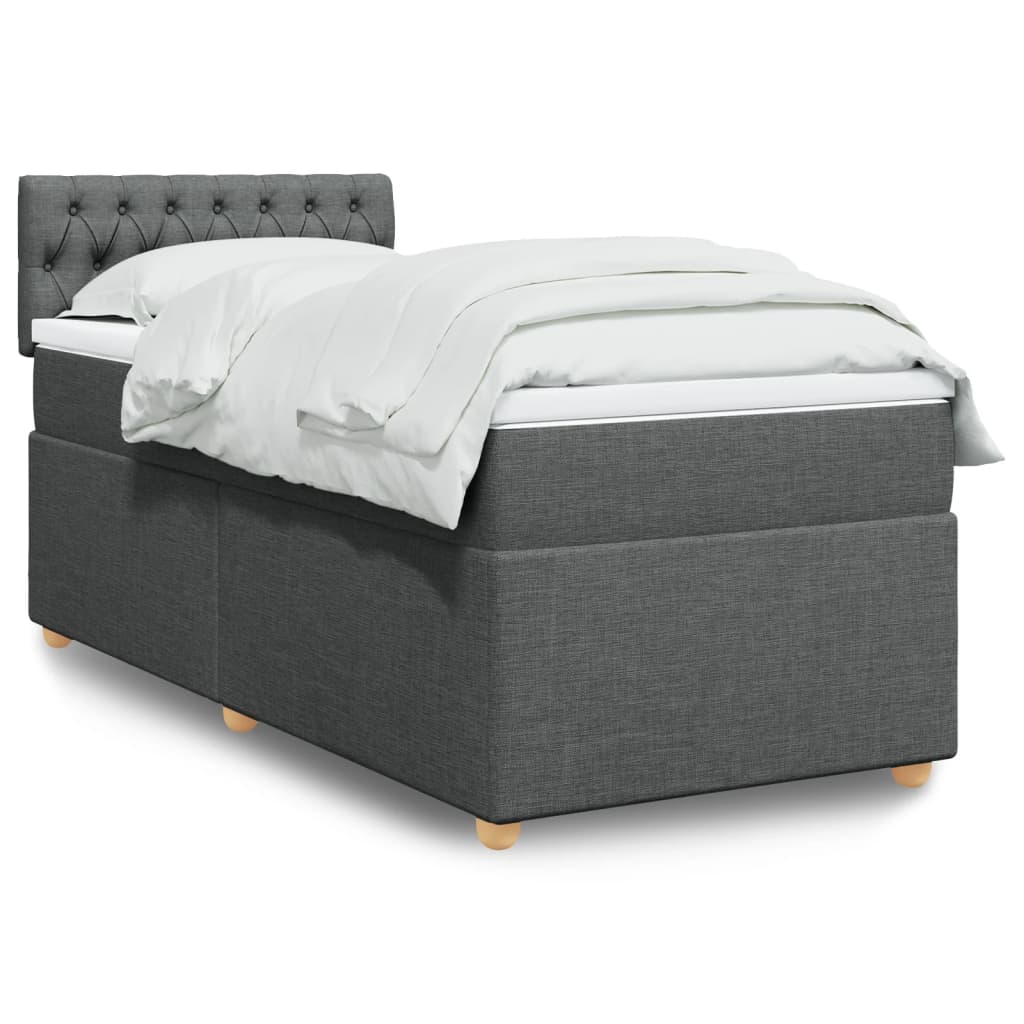 Boxspring met matras stof donkergrijs 100x200 cm – afbeelding 1