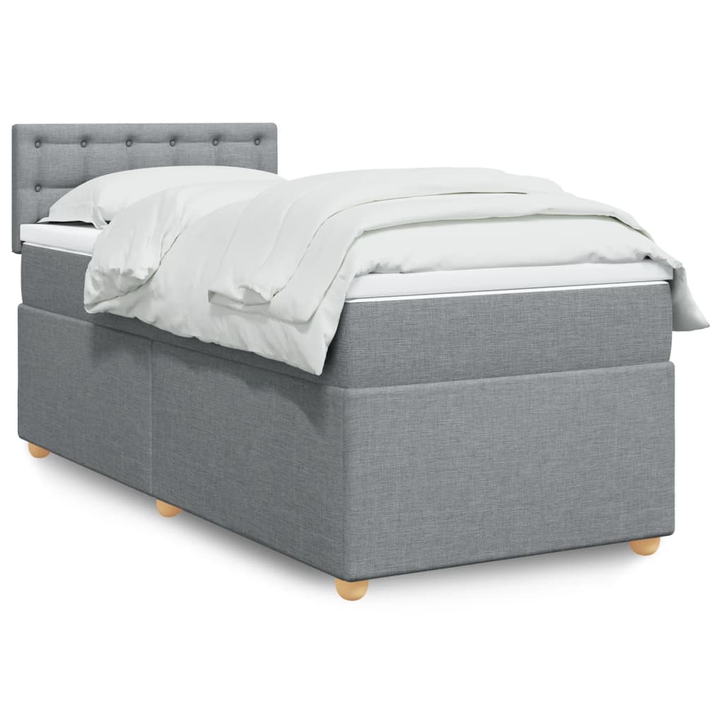 Boxspring met matras stof lichtgrijs 100x200 cm – afbeelding 1