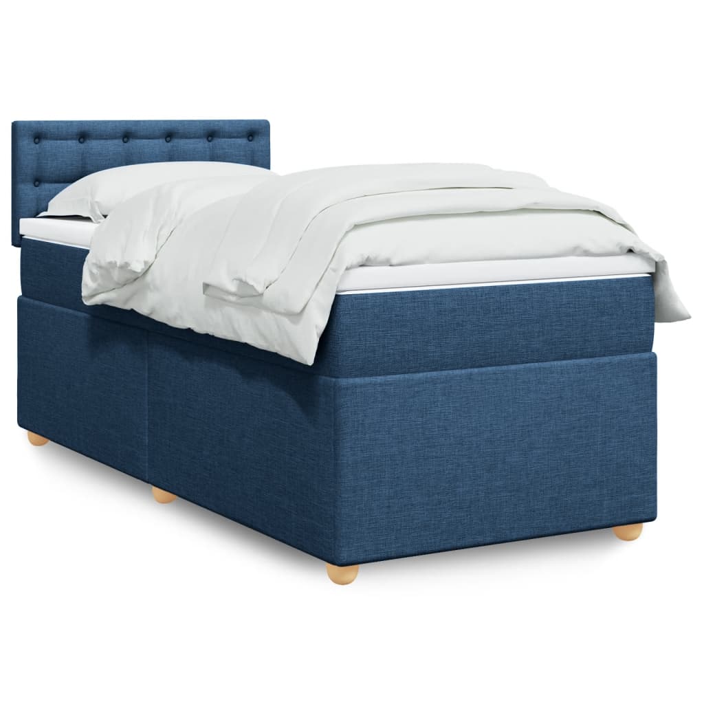 Boxspring met matras stof blauw 100x200 cm – afbeelding 1