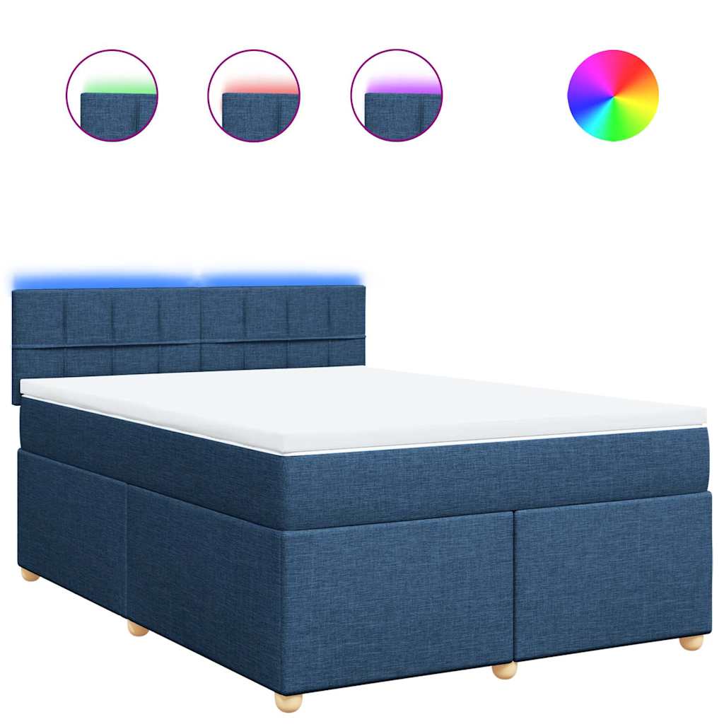Boxspring met matras stof blauw 140x190 cm – afbeelding 2
