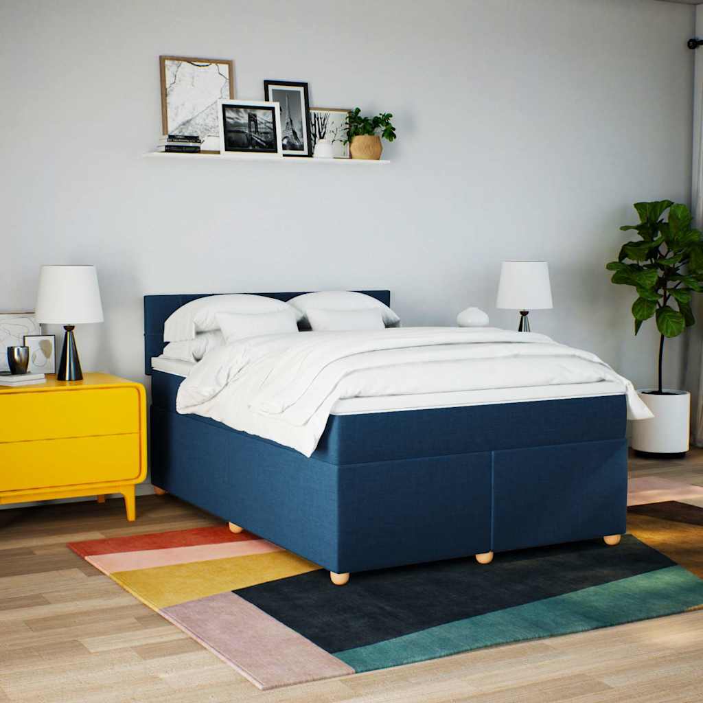 Boxspring met matras stof blauw 140x190 cm – afbeelding 4