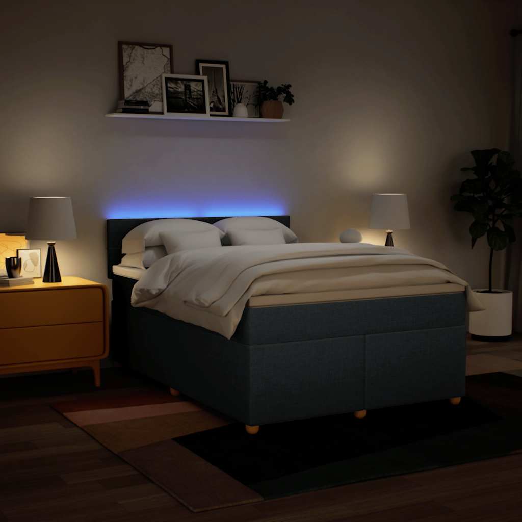 Boxspring met matras stof blauw 140x190 cm – afbeelding 5