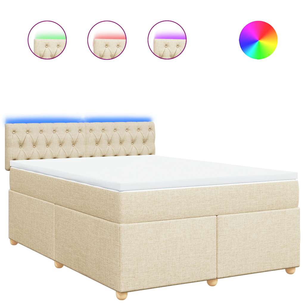 Boxspring met matras stof crèmekleurig 140x190 cm – afbeelding 2