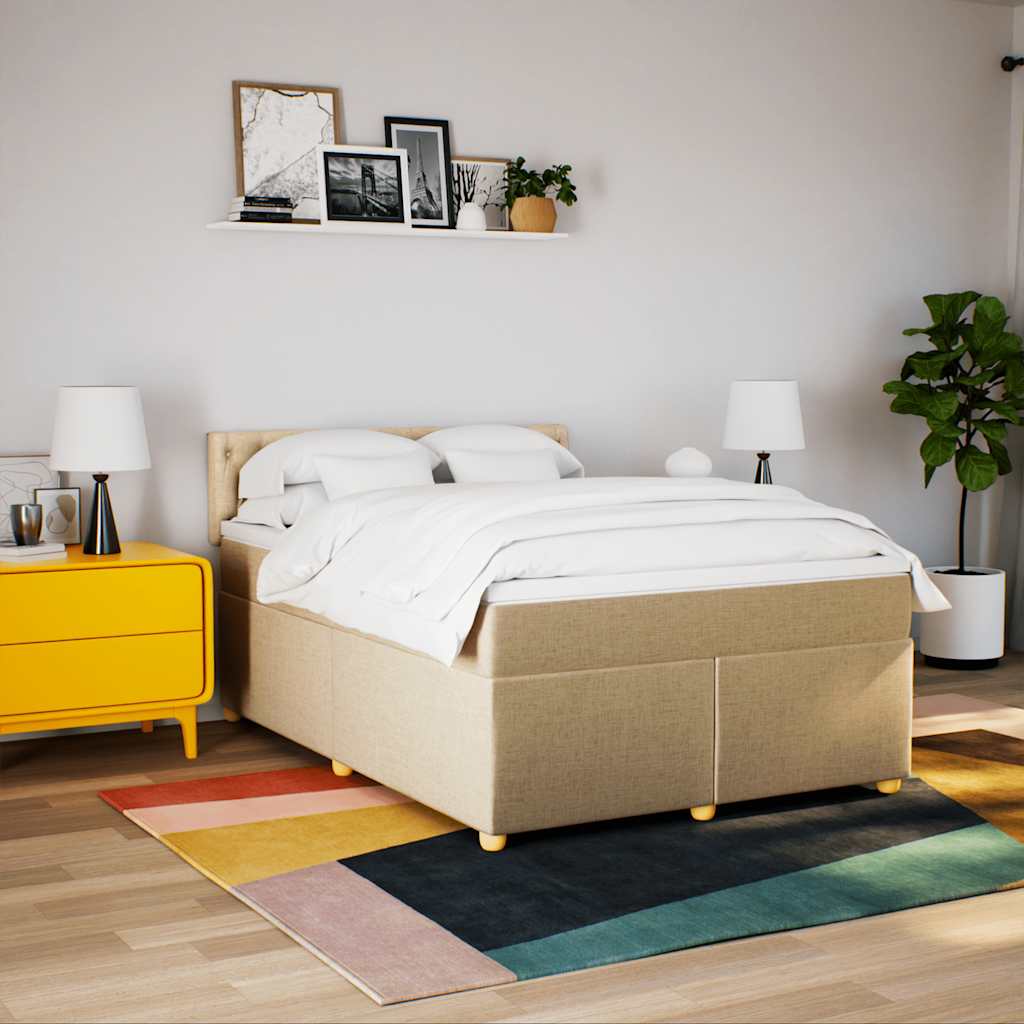 Boxspring met matras stof crèmekleurig 140x190 cm – afbeelding 4