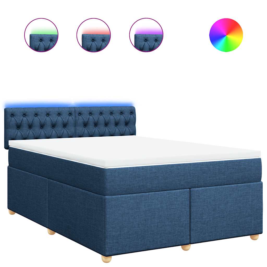 Boxspring met matras stof blauw 140x190 cm – afbeelding 2