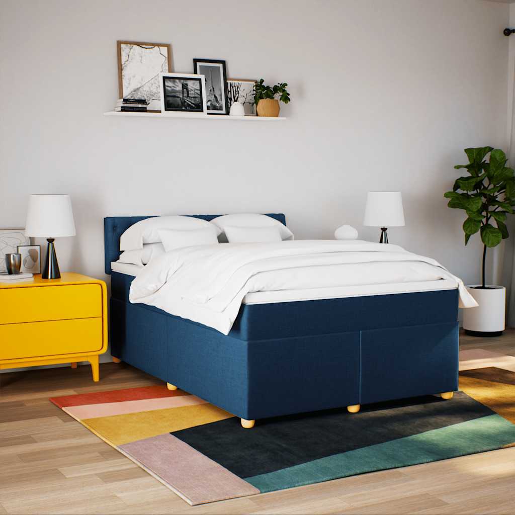 Boxspring met matras stof blauw 140x190 cm – afbeelding 4