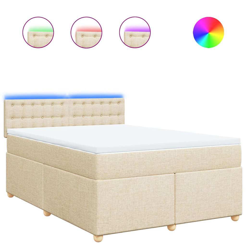 Boxspring met matras stof crèmekleurig 140x190 cm – afbeelding 2