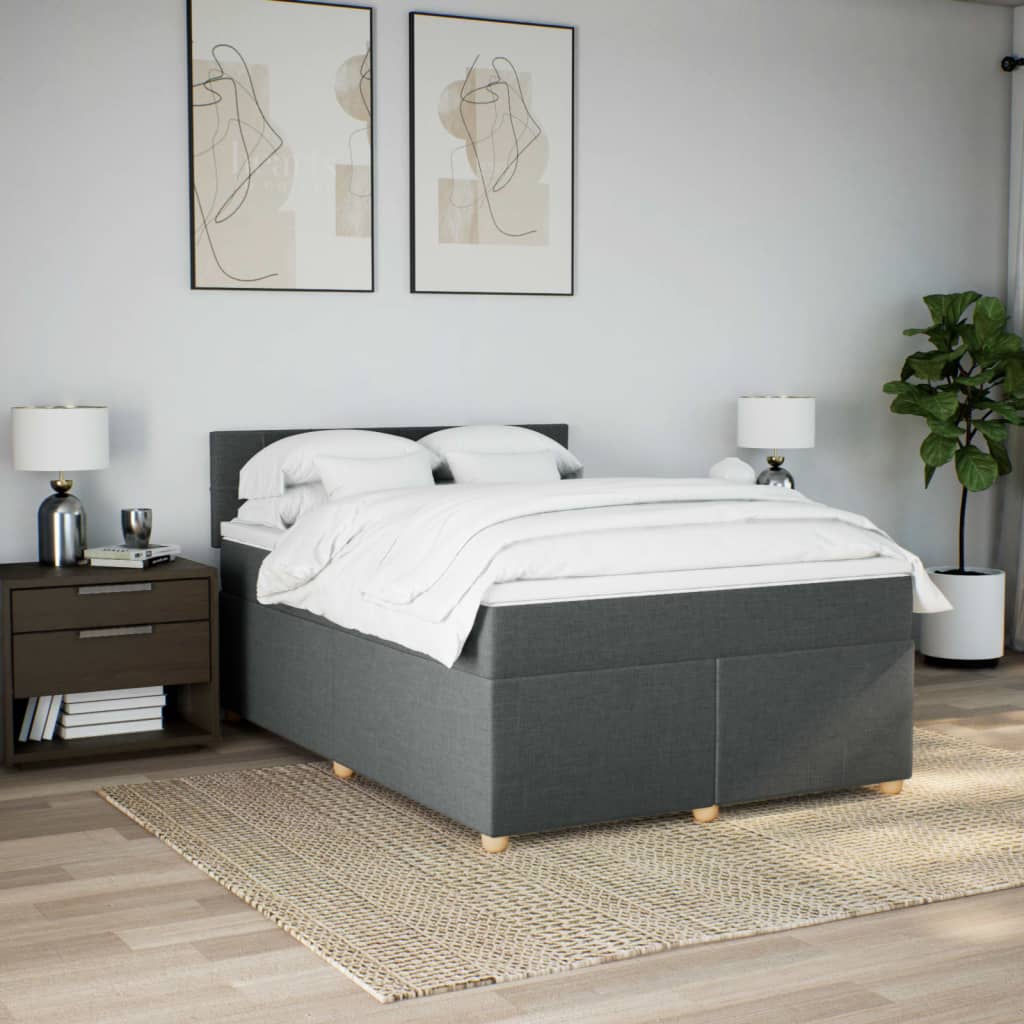 Boxspring met matras stof donkergrijs 140x200 cm – afbeelding 4