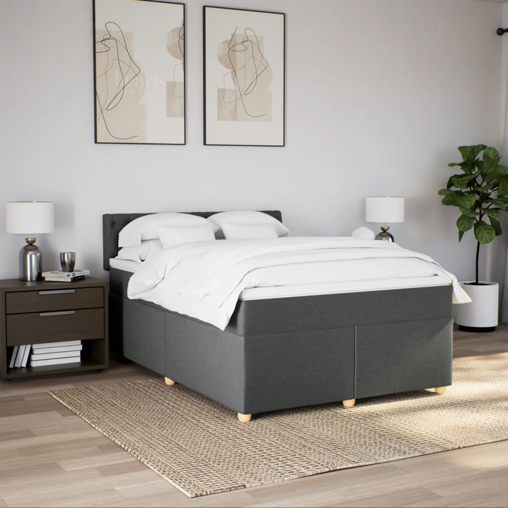 Boxspring met matras stof donkergrijs 140x200 cm – afbeelding 4