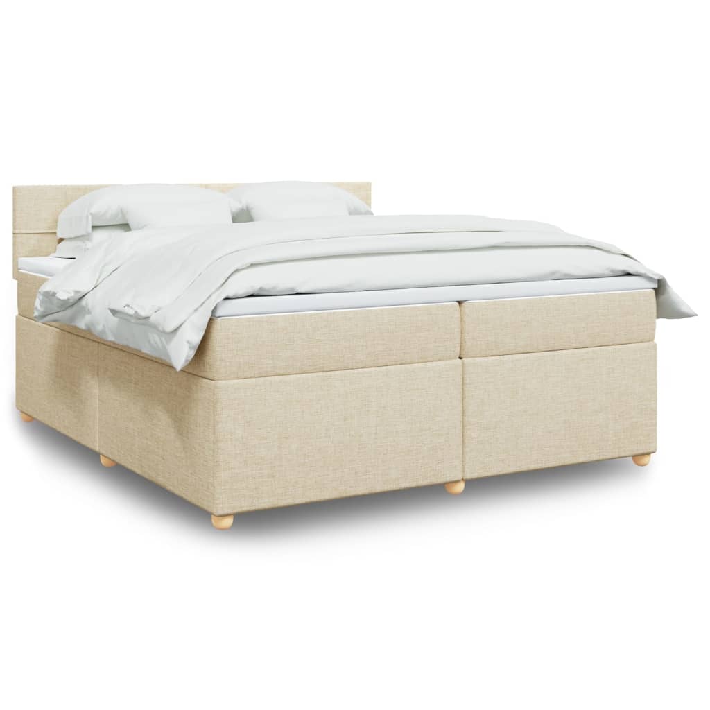 Boxspring met matras stof crèmekleurig 200x200 cm – afbeelding 1