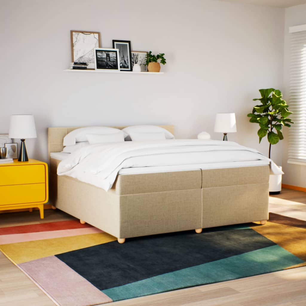 Boxspring met matras stof crèmekleurig 200x200 cm – afbeelding 4