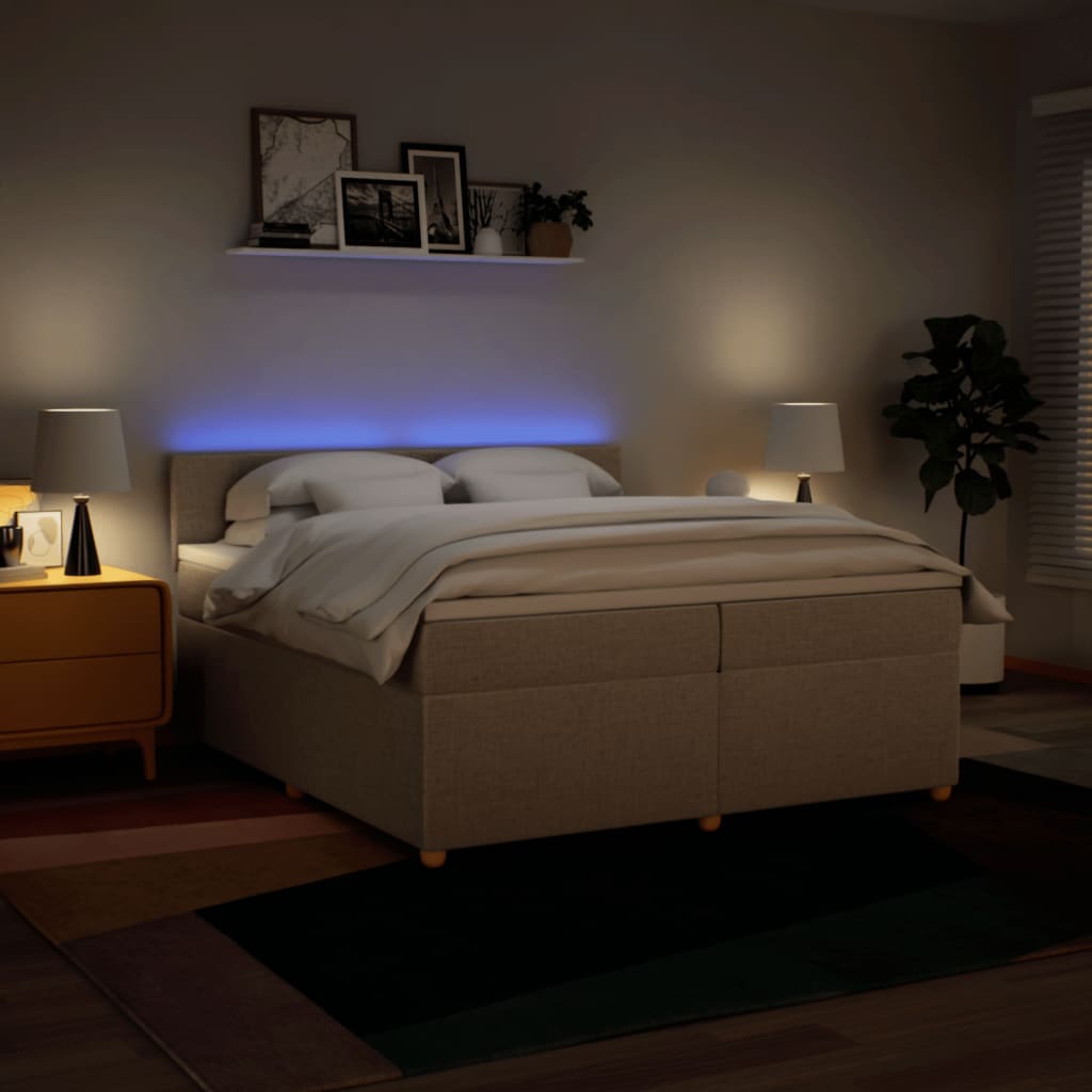 Boxspring met matras stof crèmekleurig 200x200 cm – afbeelding 5
