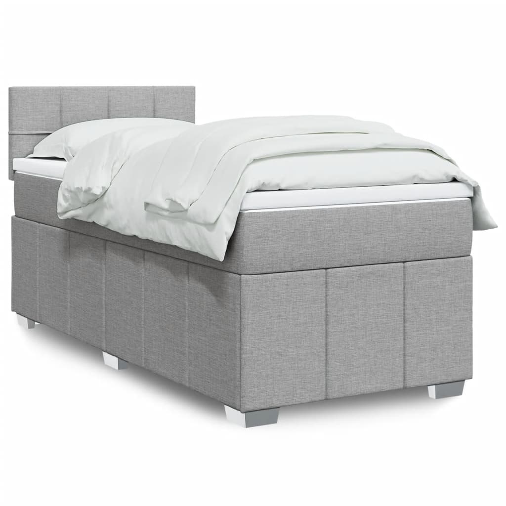 Boxspring met matras stof lichtgrijs 90x190 cm – afbeelding 1