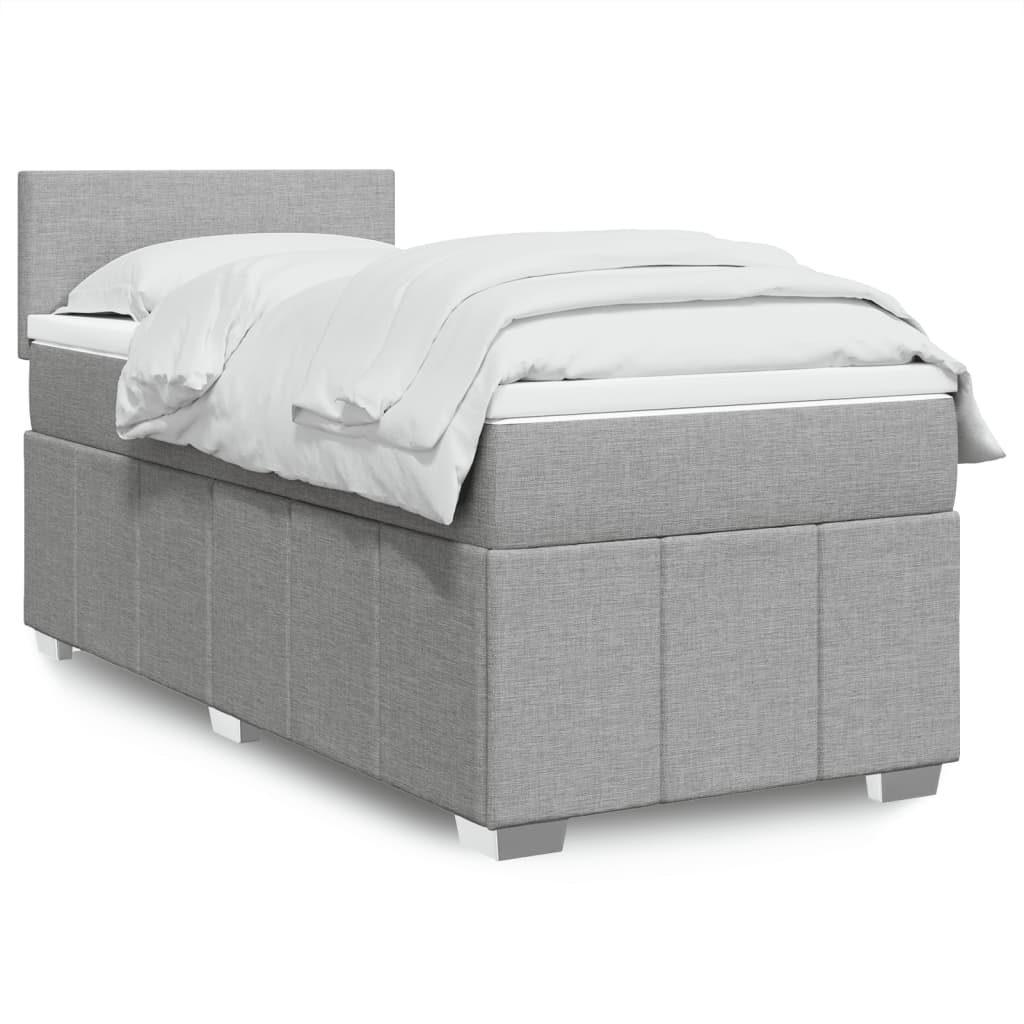 Boxspring met matras stof lichtgrijs 90x200 cm – afbeelding 1