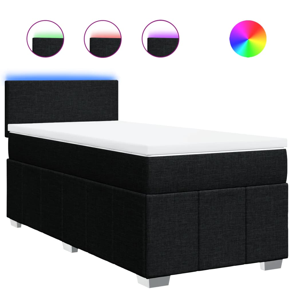 Boxspring met matras stof zwart 90x200 cm – afbeelding 2