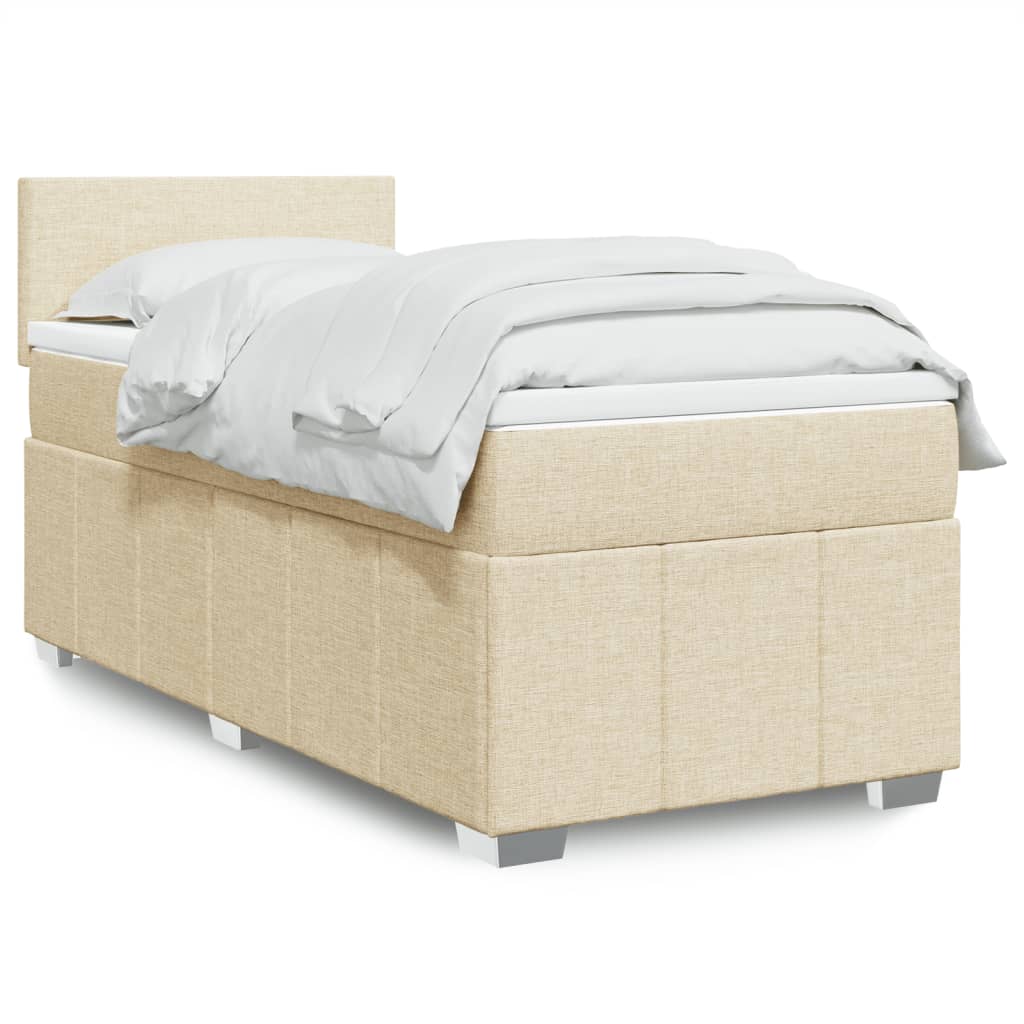 Boxspring met matras stof crèmekleurig 90x200 cm – afbeelding 1