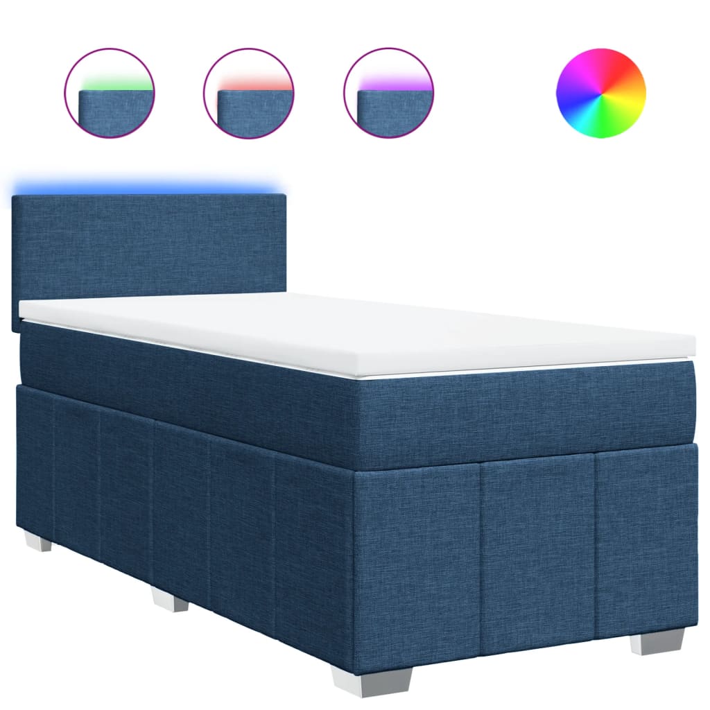 Boxspring met matras stof blauw 90x200 cm – afbeelding 2