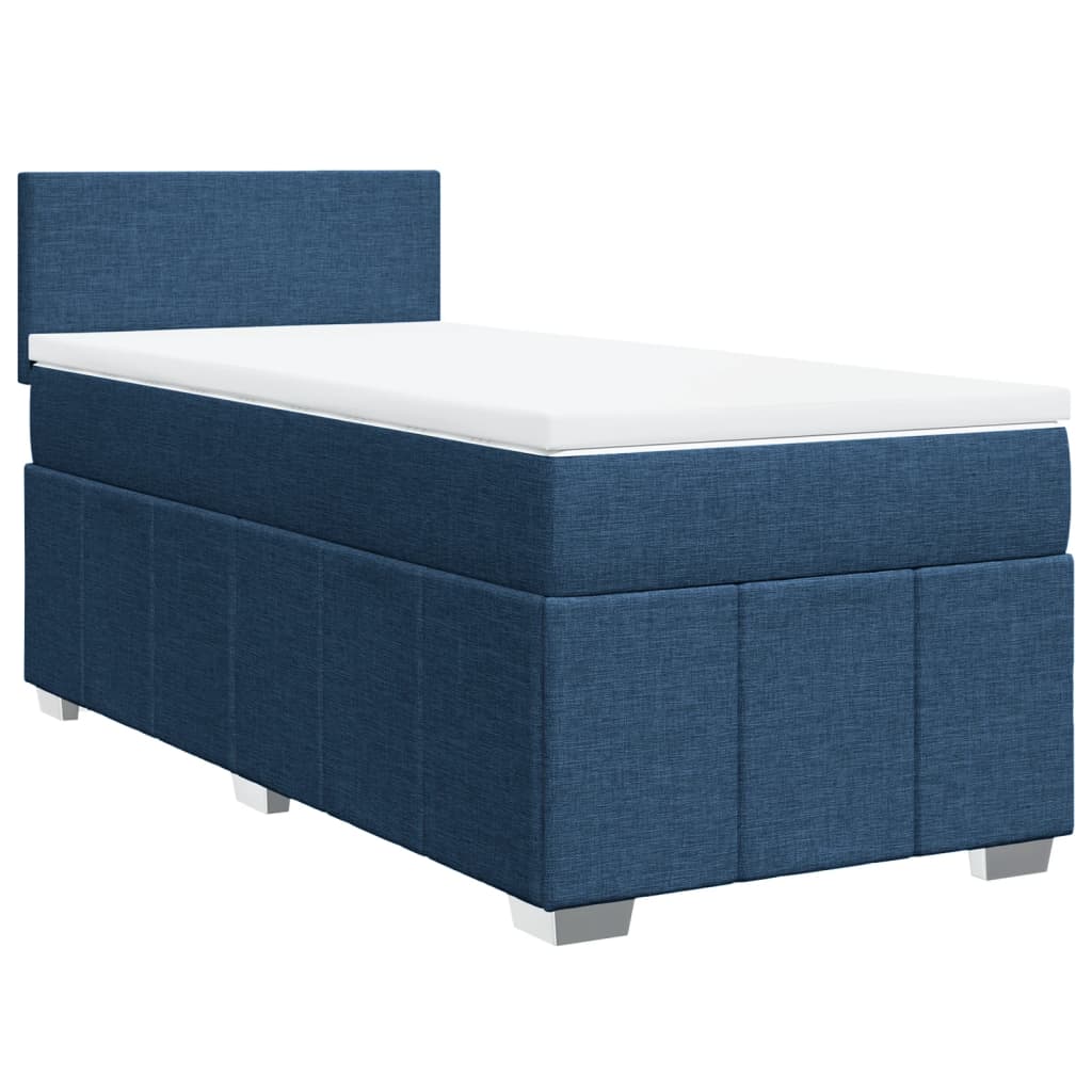 Boxspring met matras stof blauw 90x200 cm – afbeelding 3