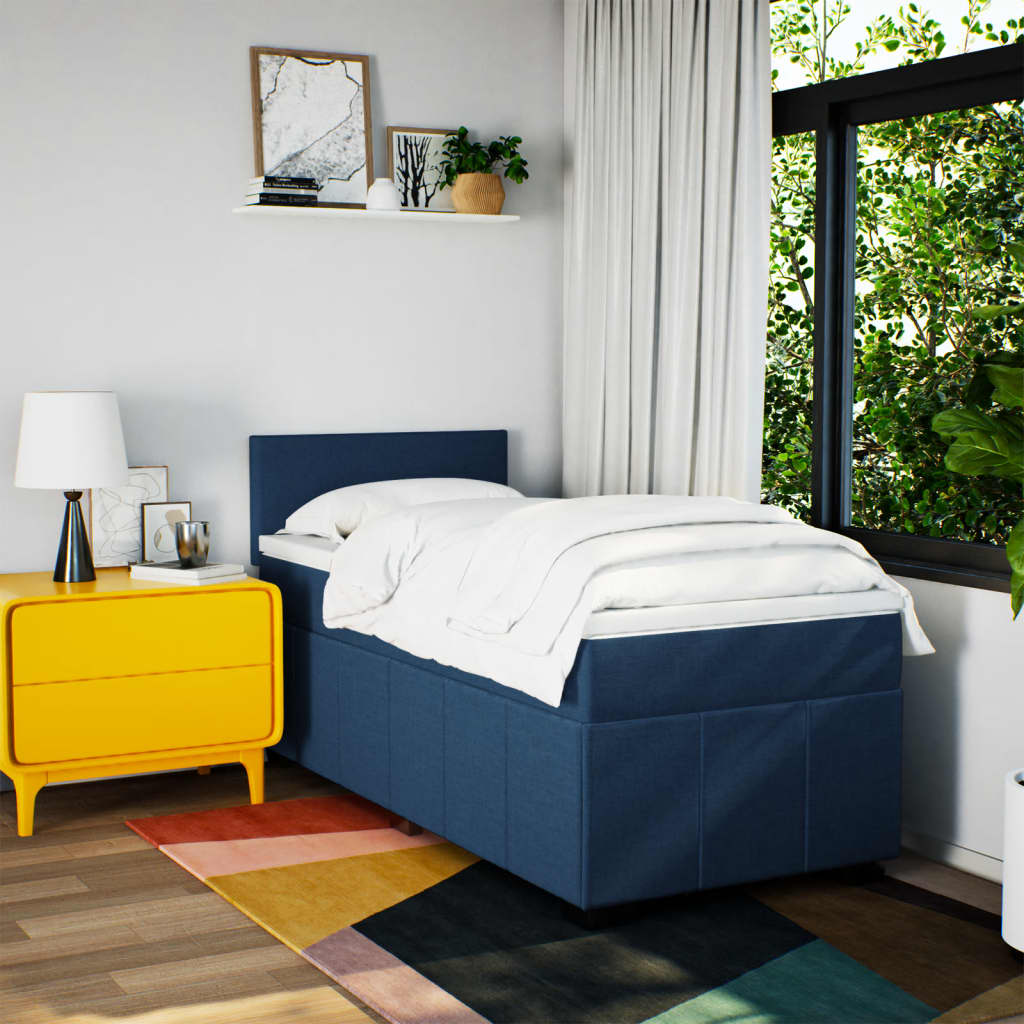 Boxspring met matras stof blauw 90x200 cm – afbeelding 5