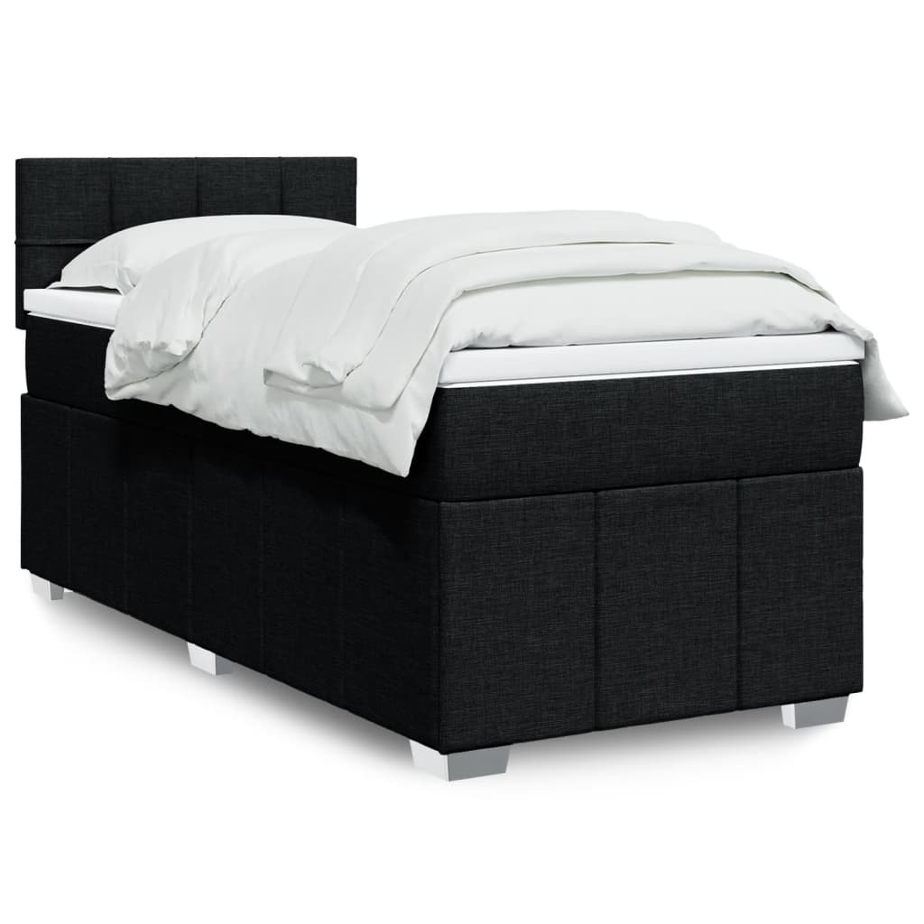 Boxspring met matras stof zwart 90x200 cm – afbeelding 1