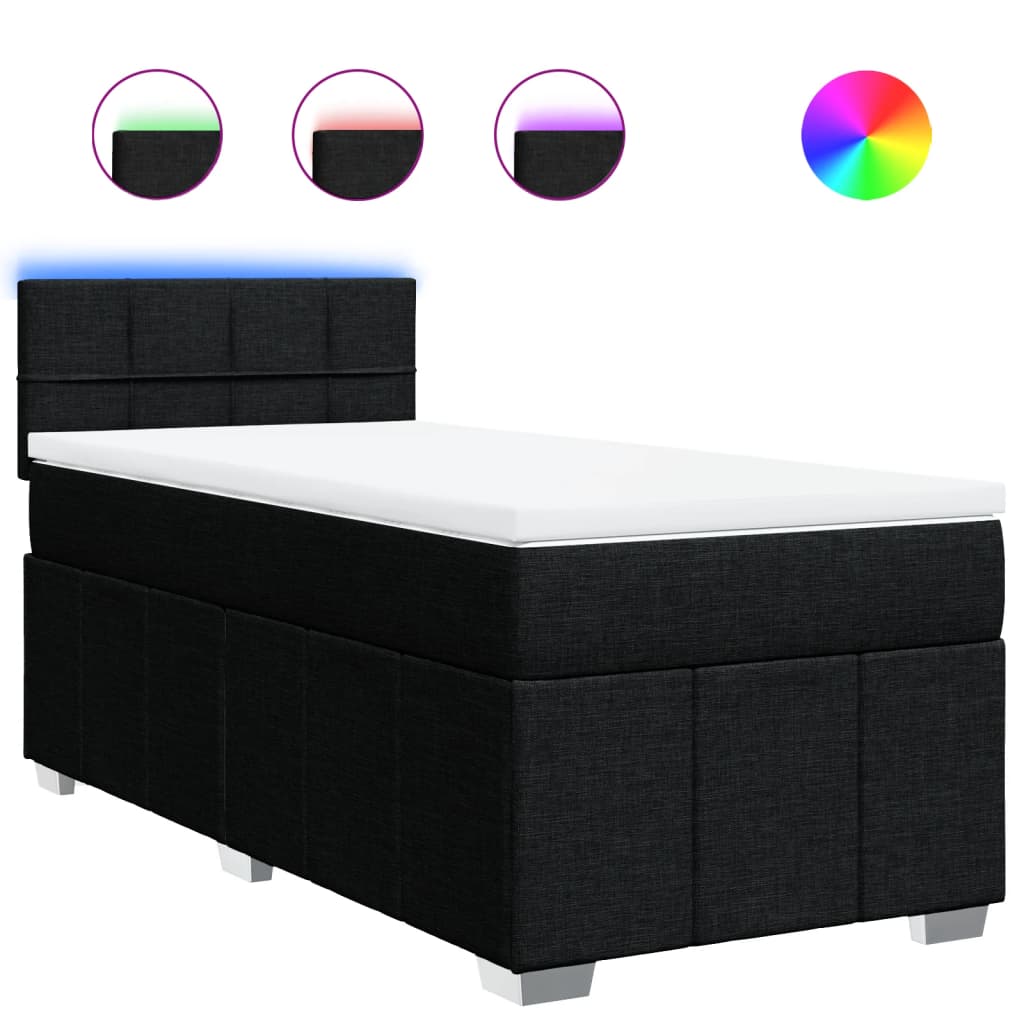 Boxspring met matras stof zwart 90x200 cm – afbeelding 2