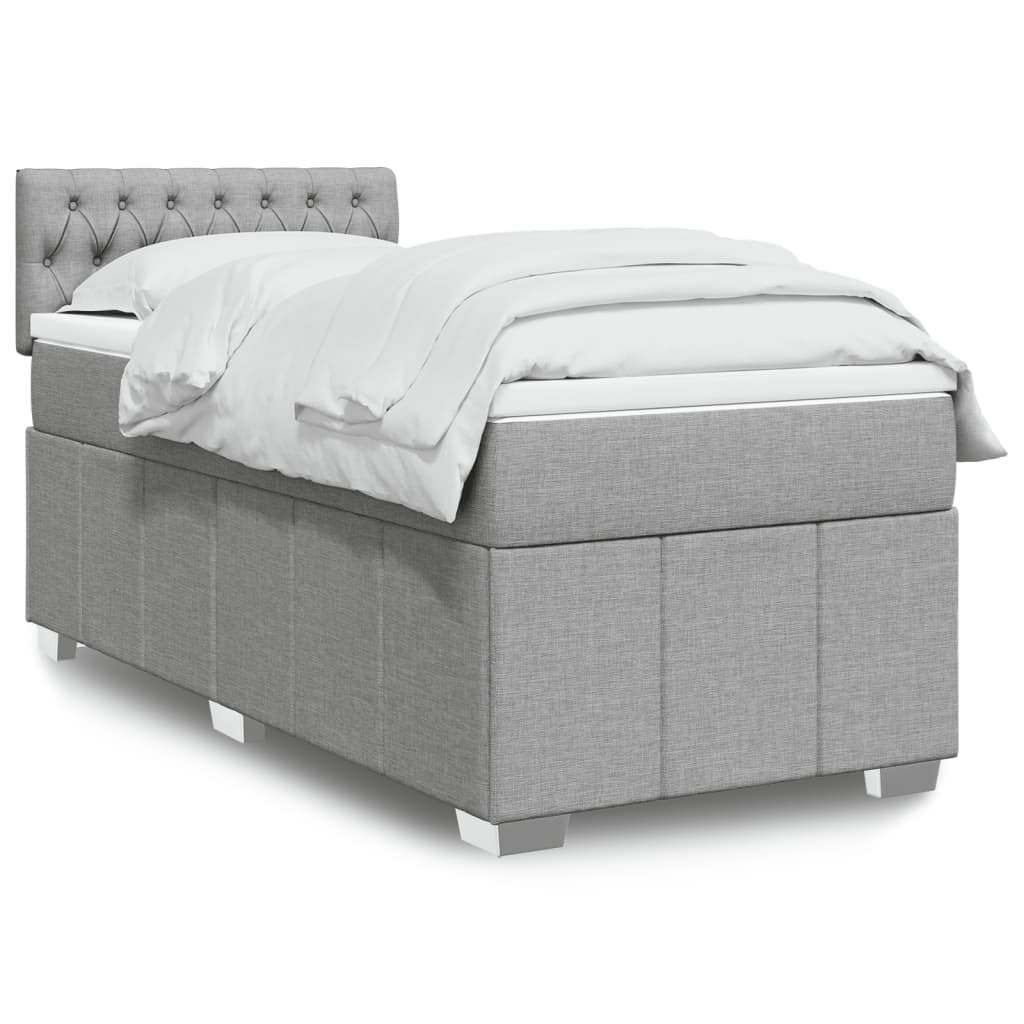 Boxspring met matras stof lichtgrijs 90x200 cm – afbeelding 1