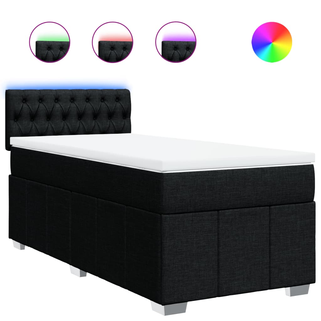 Boxspring met matras stof zwart 90x200 cm – afbeelding 2