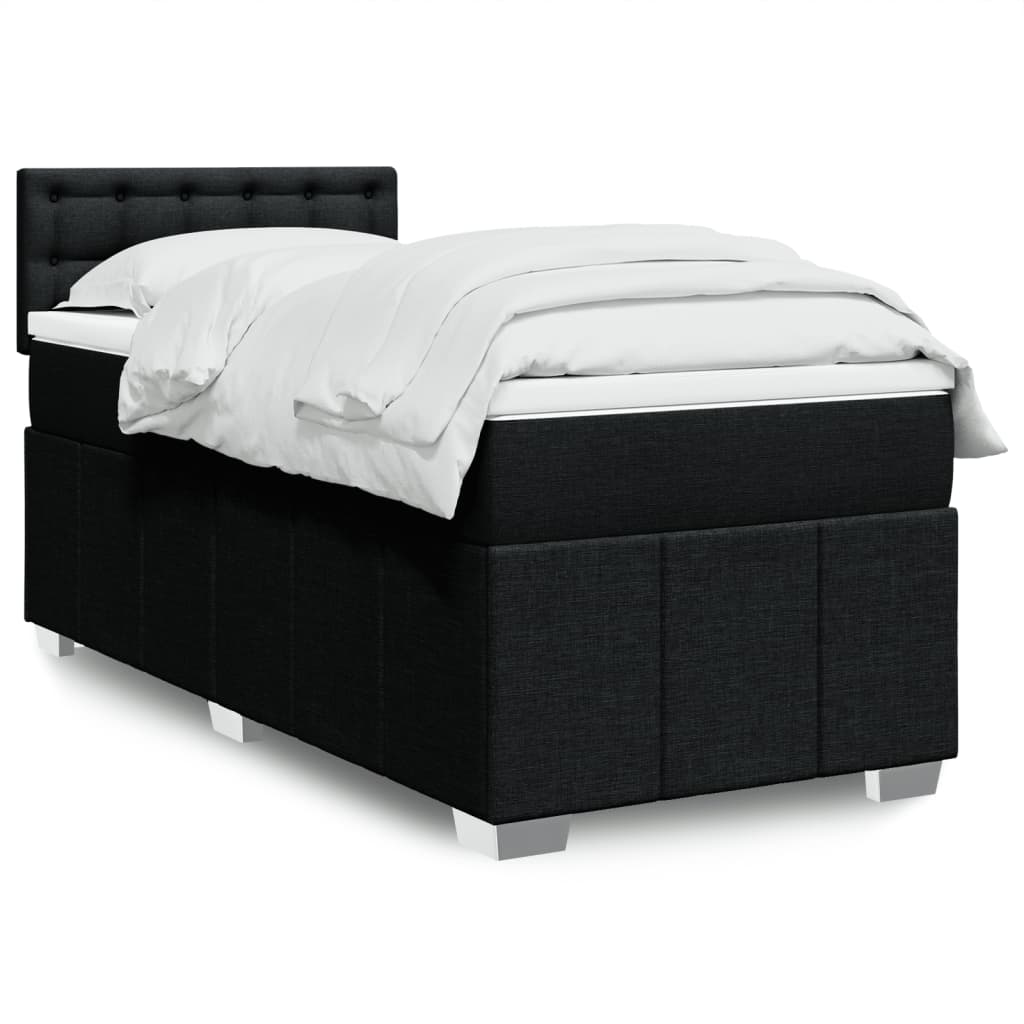 Boxspring met matras stof zwart 90x200 cm – afbeelding 1