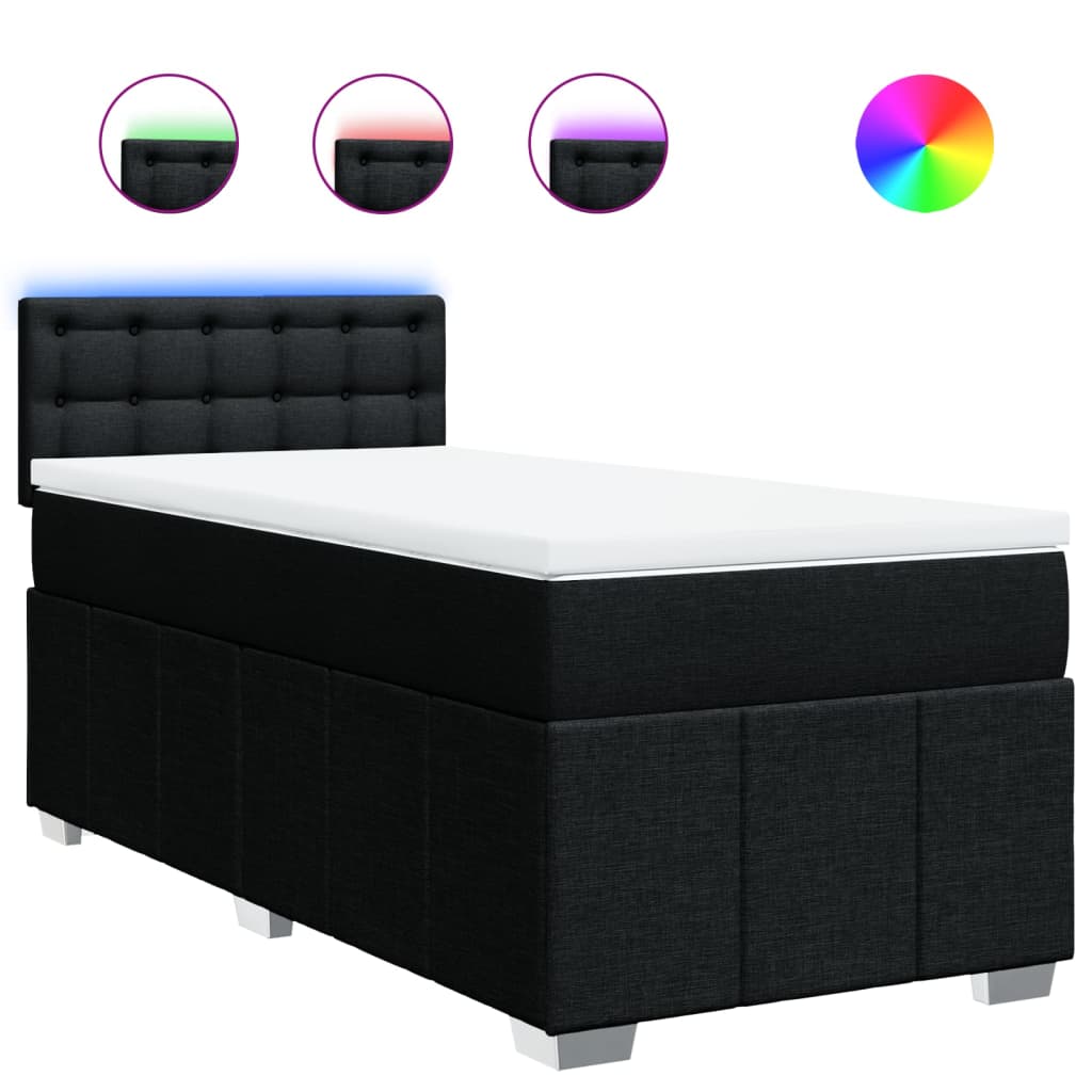 Boxspring met matras stof zwart 90x200 cm – afbeelding 2