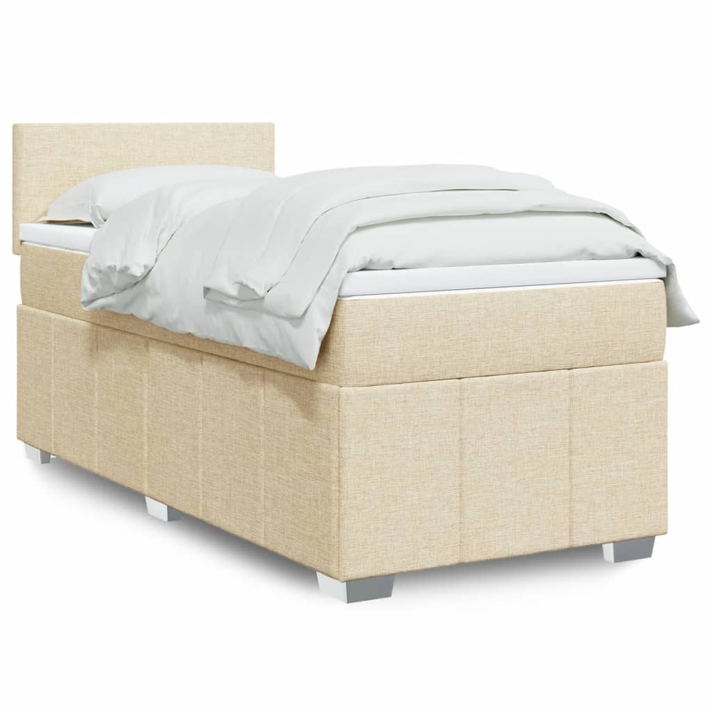 Boxspring met matras stof crèmekleurig 100x200 cm – afbeelding 1