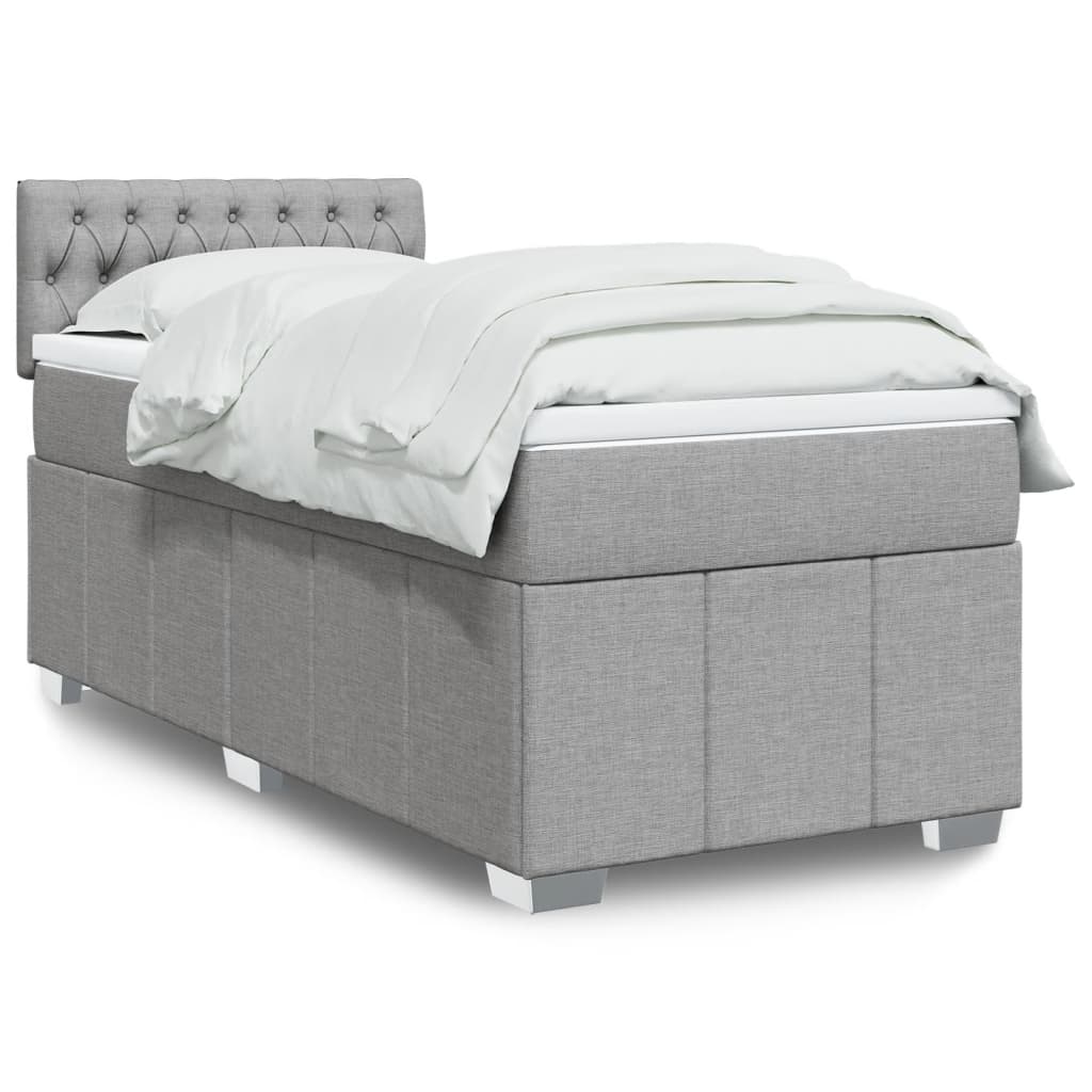 Boxspring met matras stof lichtgrijs 100x200 cm – afbeelding 1