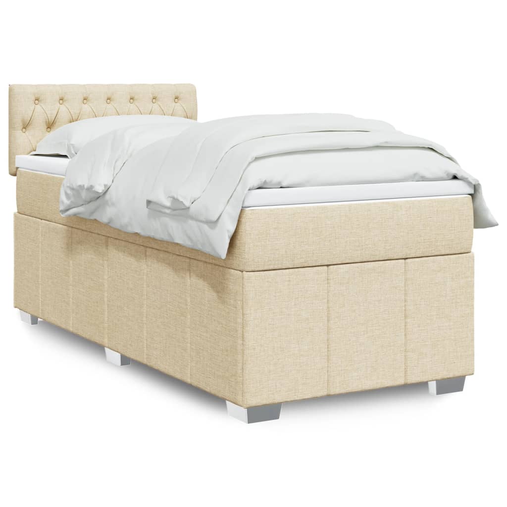Boxspring met matras stof crèmekleurig 100x200 cm – afbeelding 1