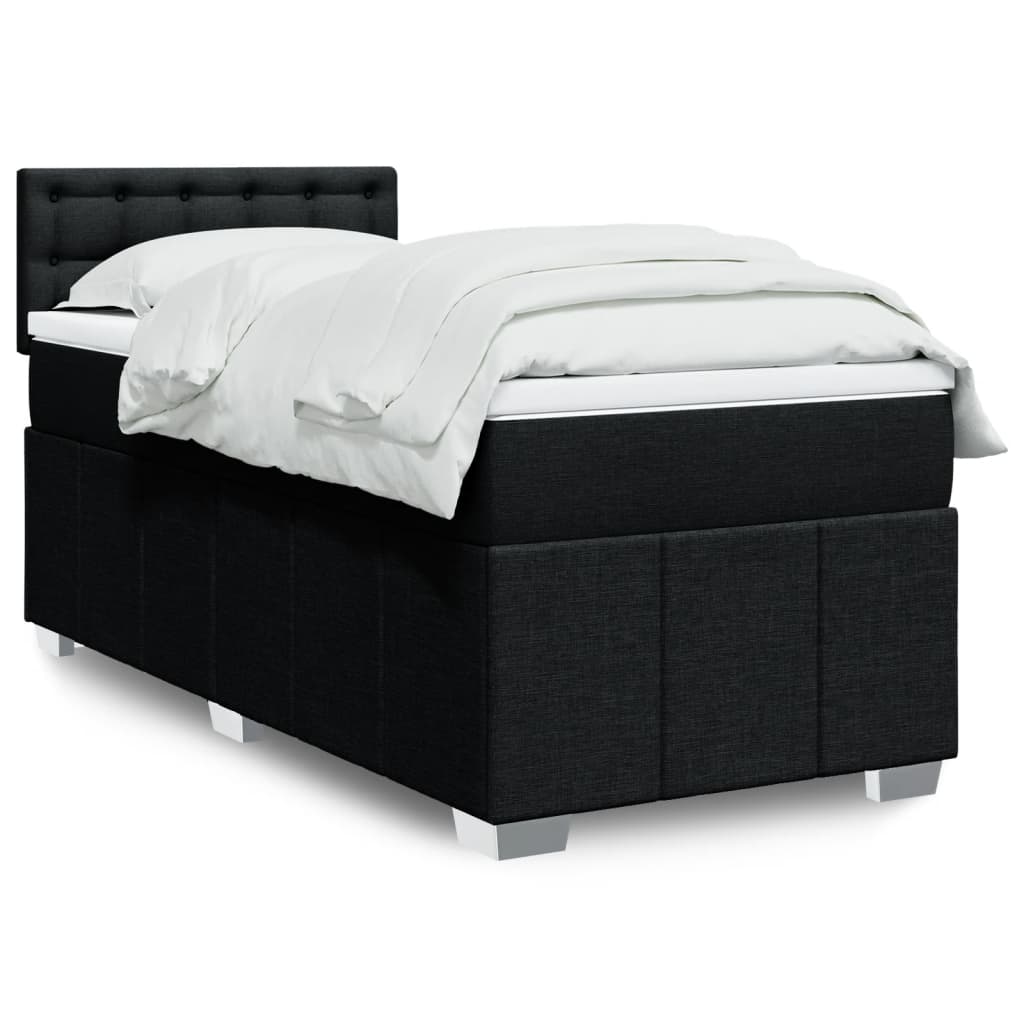 Boxspring met matras stof zwart 100x200 cm – afbeelding 1