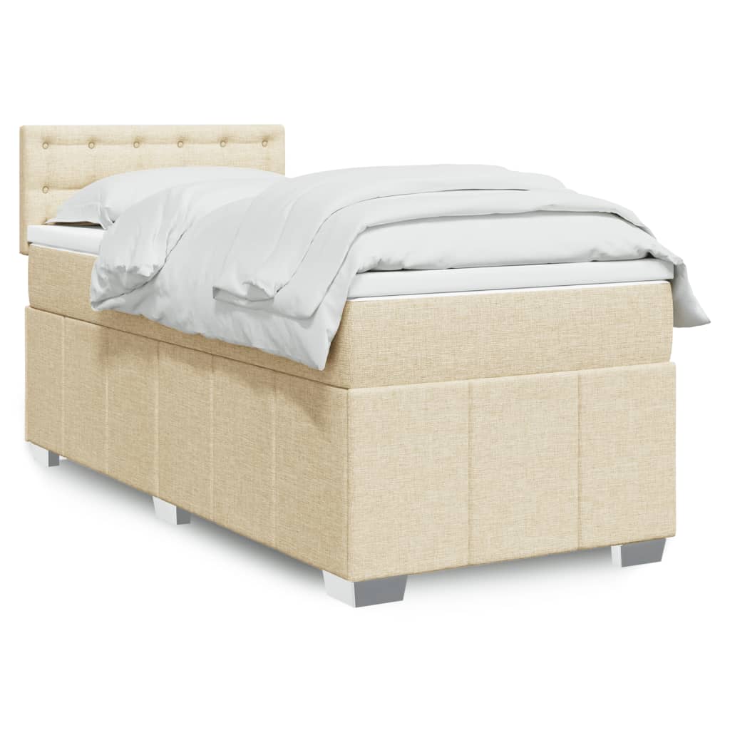 Boxspring met matras stof crèmekleurig 100x200 cm – afbeelding 1